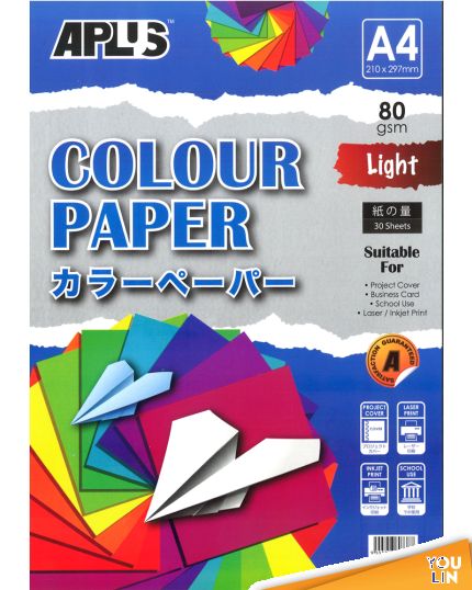 APLUS CP4601 A4 80gm Mix Light Colour Paper 30'S Asst