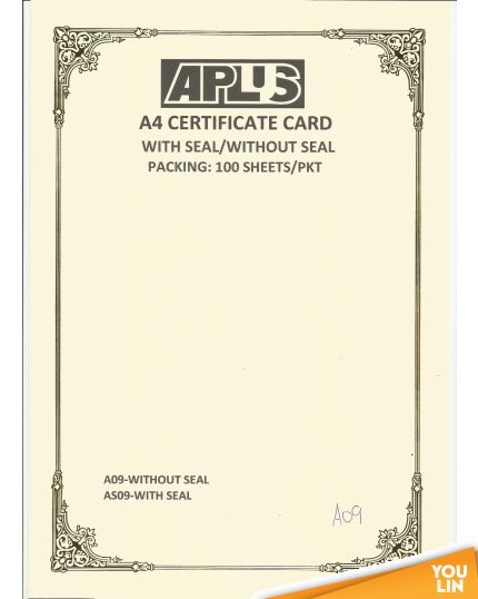 APLUS A4 160GM CERTIFICATE CARD 100'S/PKT - A09