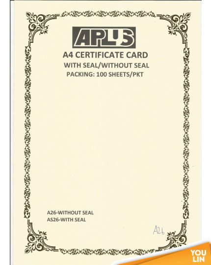 APLUS A4 160GM CERTIFICATE CARD 100'S/PKT - A26