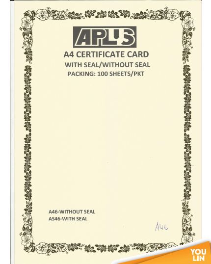 APLUS A4 160GM CERTIFICATE CARD 100'S/PKT - A46