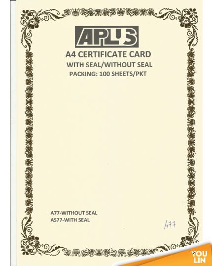 APLUS A4 160GM CERTIFICATE CARD 100'S/PKT - A77