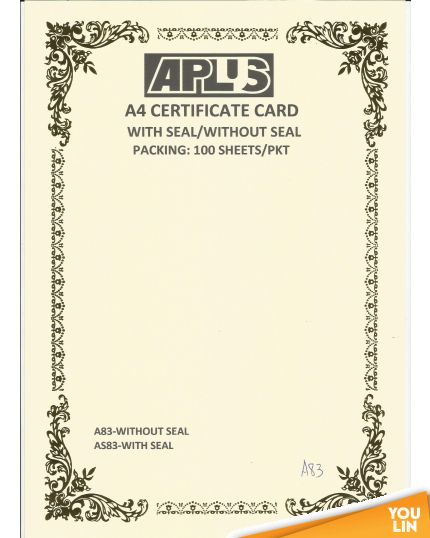 APLUS A4 160GM CERTIFICATE CARD 100'S/PKT - A83