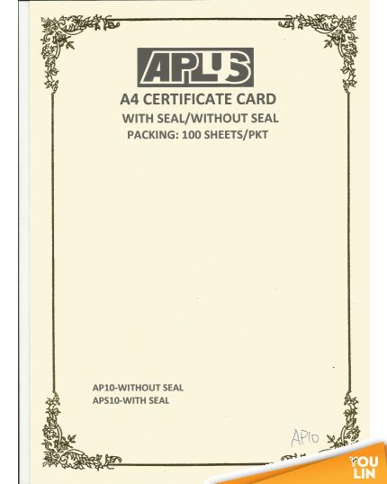 APLUS A4 160GM CERTIFICATE CARD 100'S/PKT - AP10