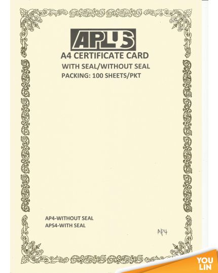 APLUS A4 160GM CERTIFICATE CARD 100'S/PKT - AP4