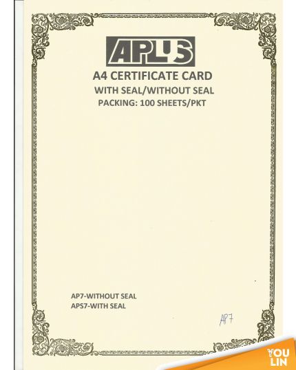 APLUS A4 160GM CERTIFICATE CARD 100'S/PKT - AP7