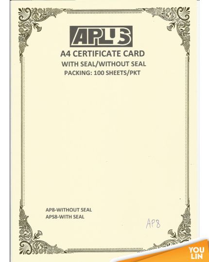 APLUS A4 160GM CERTIFICATE CARD 100'S/PKT - AP8