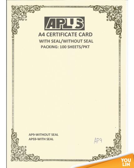 APLUS A4 160GM CERTIFICATE CARD 100'S/PKT - AP9