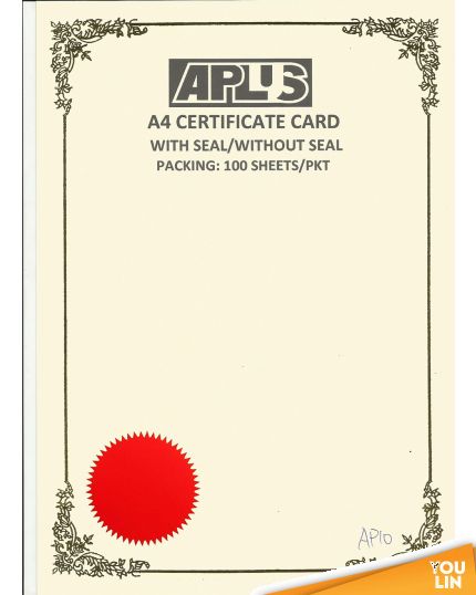 APLUS A4 160GM CERTIFICATE CARD V/Seal - APS10