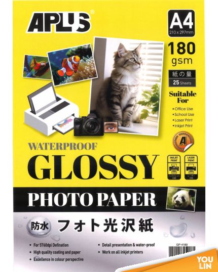 APLUS GLOSSY PAPER GP-4180 A4 180GSM 100'S