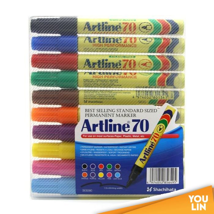 Artline 70 Permanent Marker Pen 1.5mm 10 Colour