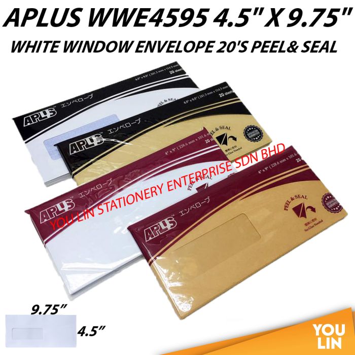 APLUS WWE4595 4.5" X 9.75" White Window Envelope 20'S (P&S)