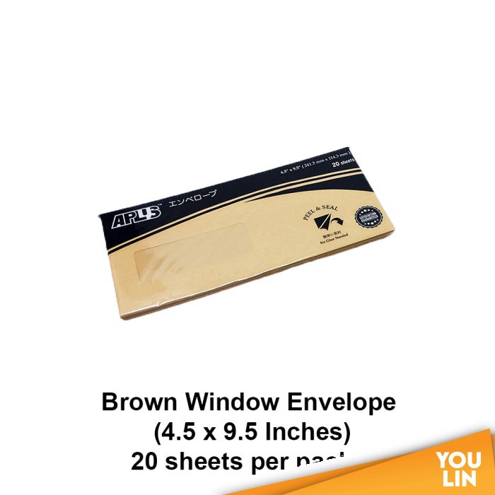 APLUS BWE4595 4.5" X 9.5" Brown Window Envelope 20'S (P&S)