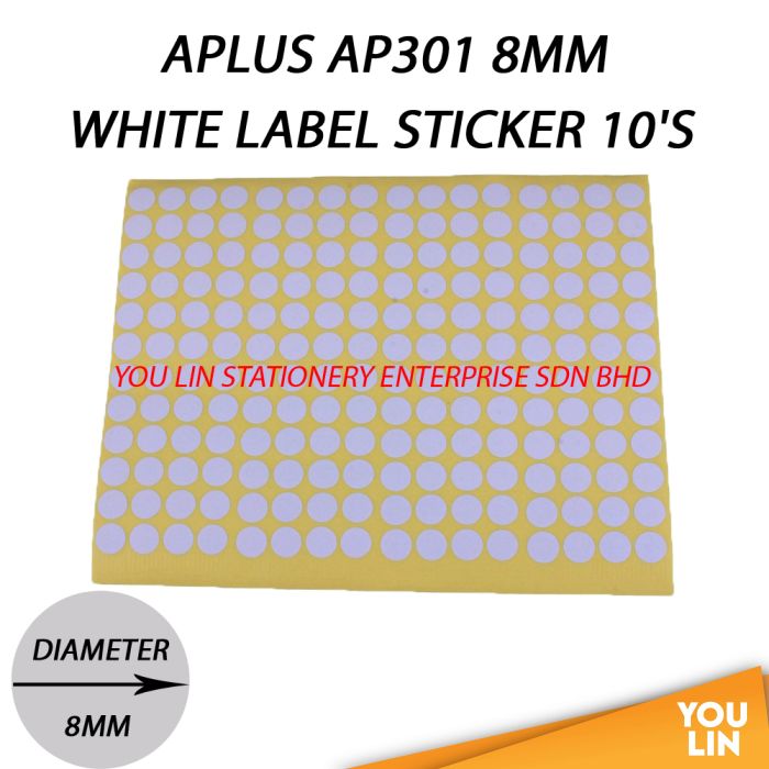 APLUS AP301 8MM White Label Sticker 10'S