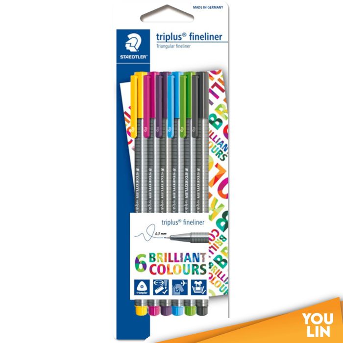 STAEDTLER 334 SBK6-3 Triplus Fineliner Set of 6 Colors (Oceana)