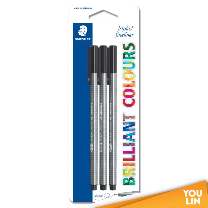 STAEDTLER 334 BK3 Triplus Fineliner Set of 3 Colors - Black Edition