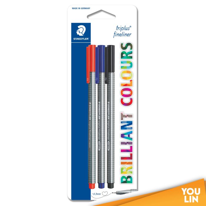 STAEDTLER 334 SBK3-1 Triplus Fineliner Set of 3 (Blk, Blu & Red)