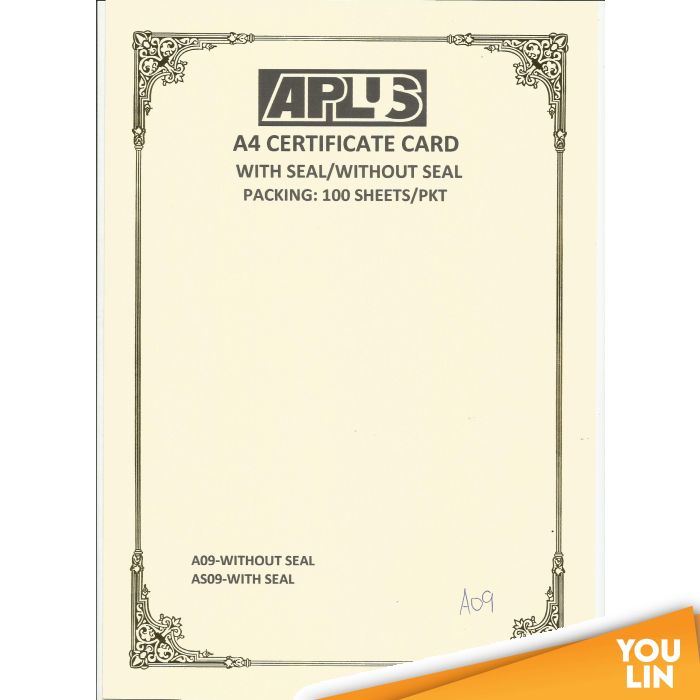 APLUS A4 160GM CERTIFICATE CARD 100'S/PKT - A09