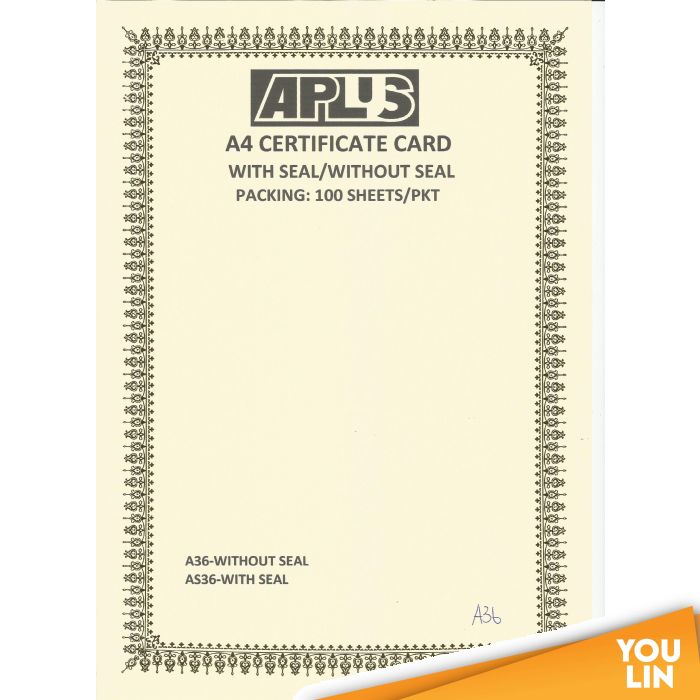 APLUS A4 160GM CERTIFICATE CARD 100'S/PKT - A36