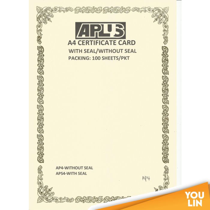 APLUS A4 160GM CERTIFICATE CARD 100'S/PKT - AP4