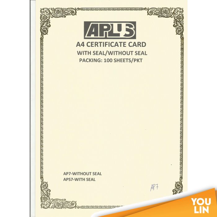 APLUS A4 160GM CERTIFICATE CARD 100'S/PKT - AP7