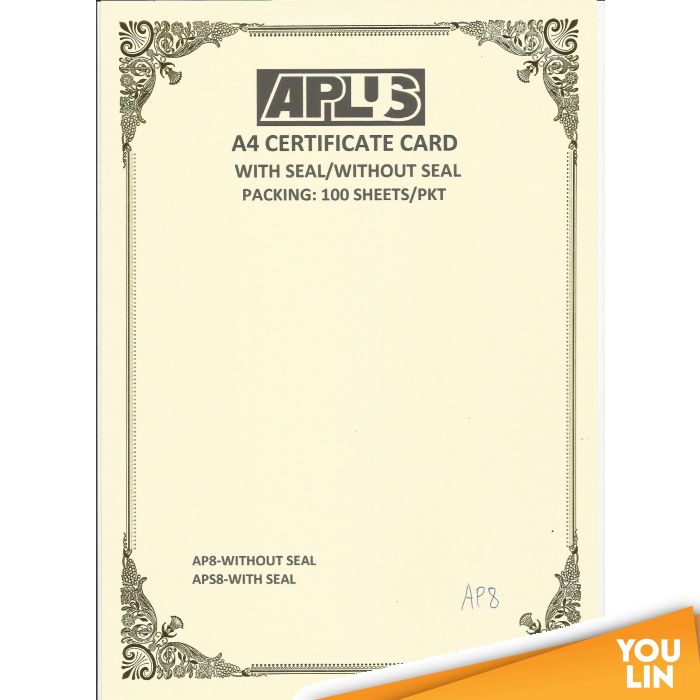 APLUS A4 160GM CERTIFICATE CARD 100'S/PKT - AP8