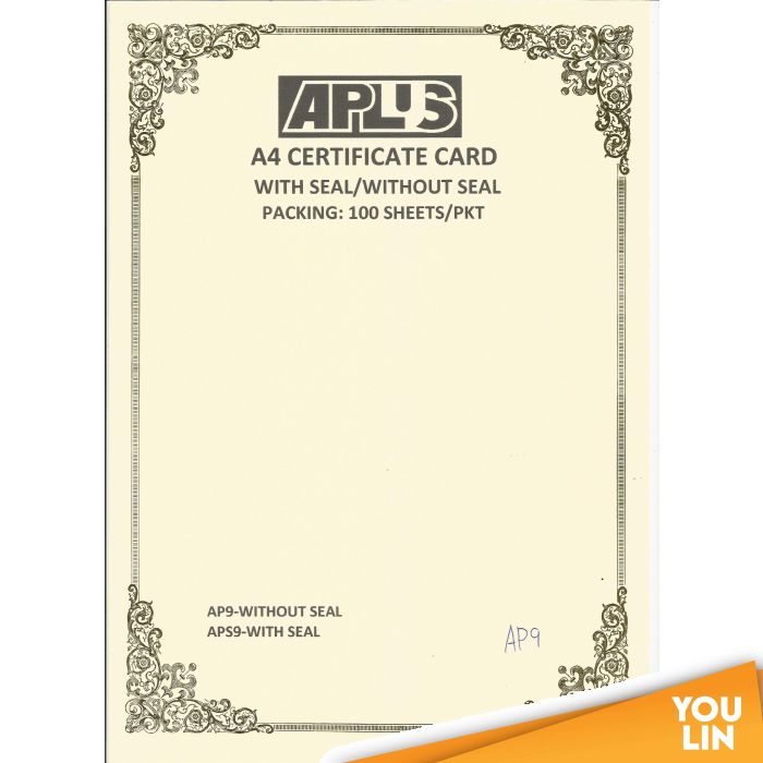 APLUS A4 160GM CERTIFICATE CARD 100'S/PKT - AP9