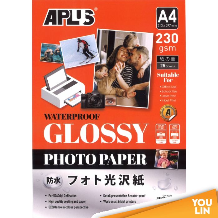 APLUS GLOSSY PAPER GP-4230 A4 230GSM 25'S