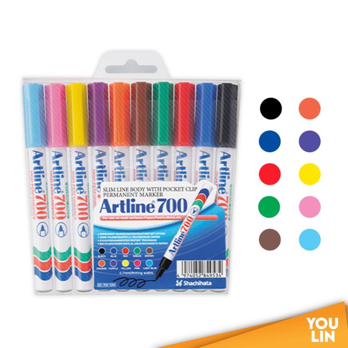 Artline 700 Permanent Marker Pen 0.7mm 10 Colour